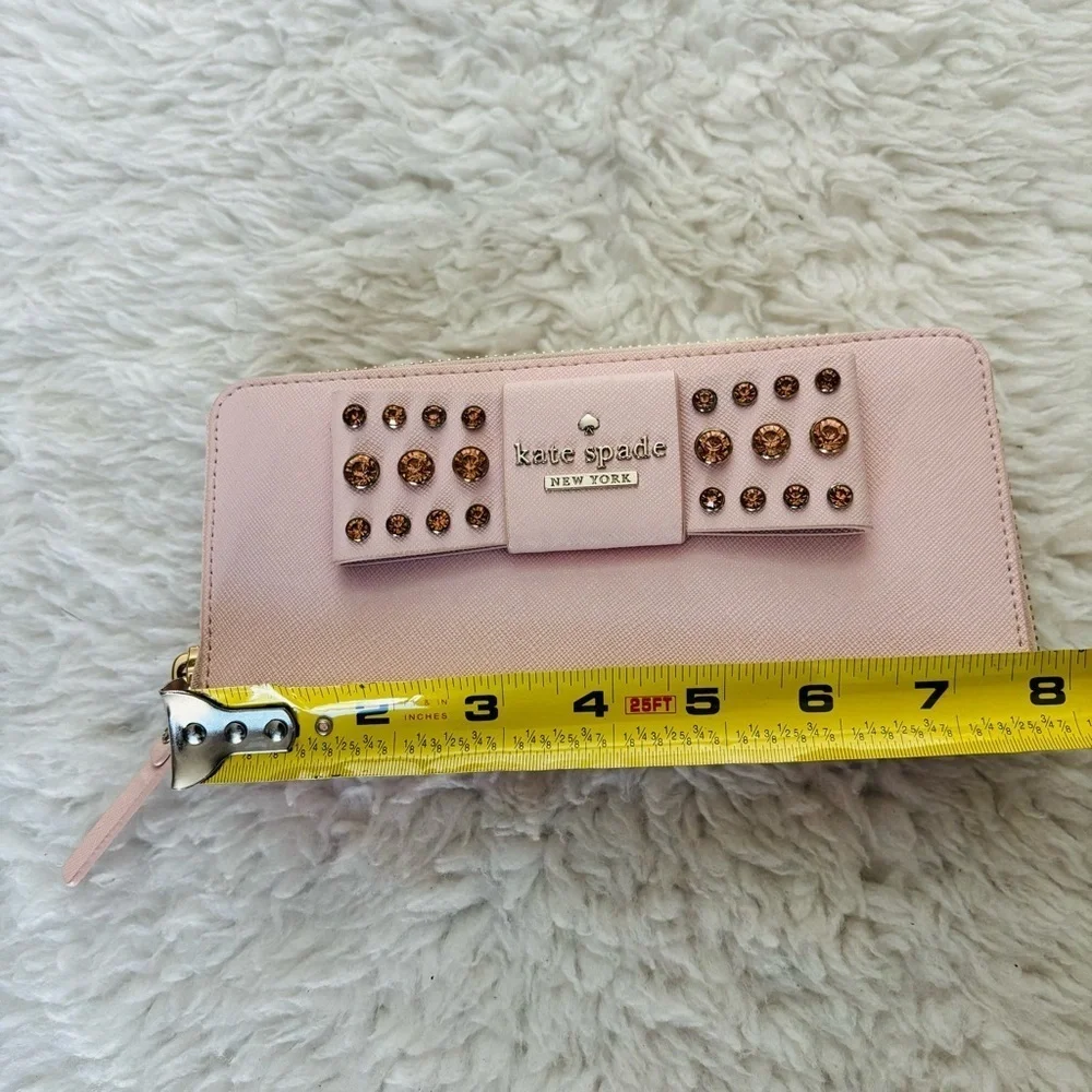 Kate Spade Pink Leather w/ Bow w/ Rhinestone zip around Long Wallet